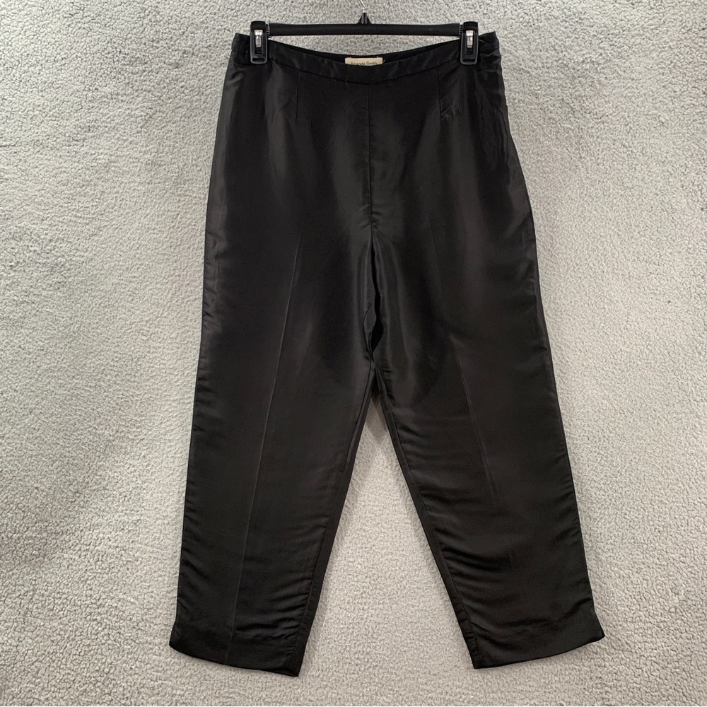 NWT Amanda Smith Pure Silk Women’s Plus Black Flat Side Zip Up Pants Size 14 - Picture 1 of 16